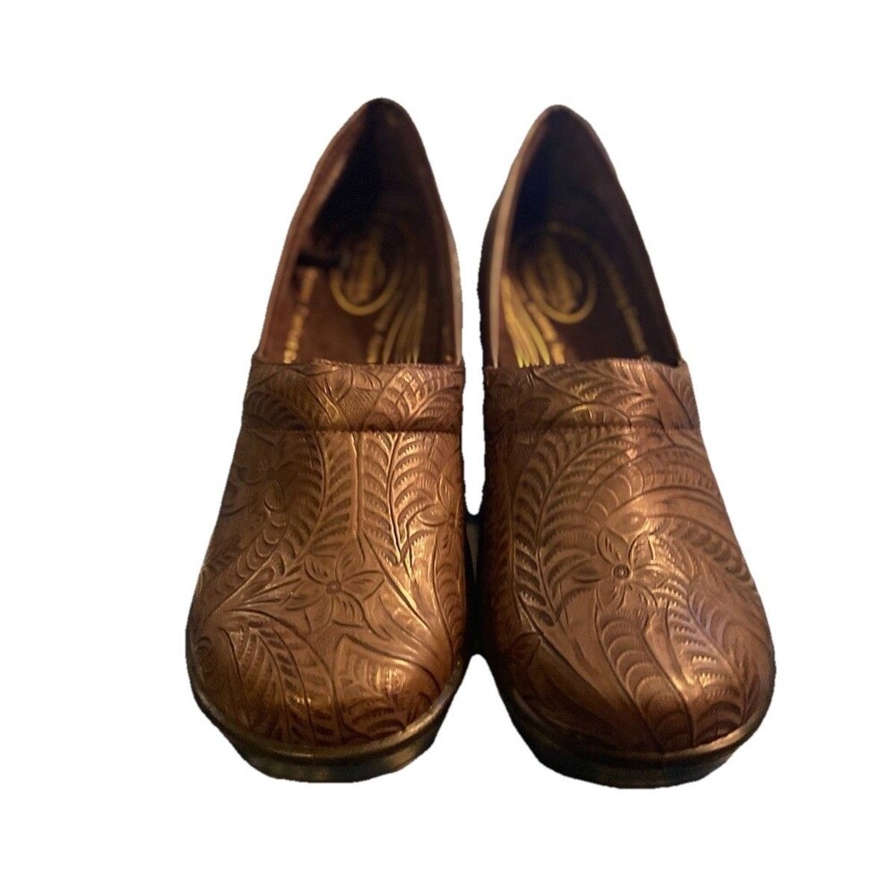 Women's Clogs Chef Nurse Shoes Floral Size 9.5 Brown Comfort Slip On Easy Street